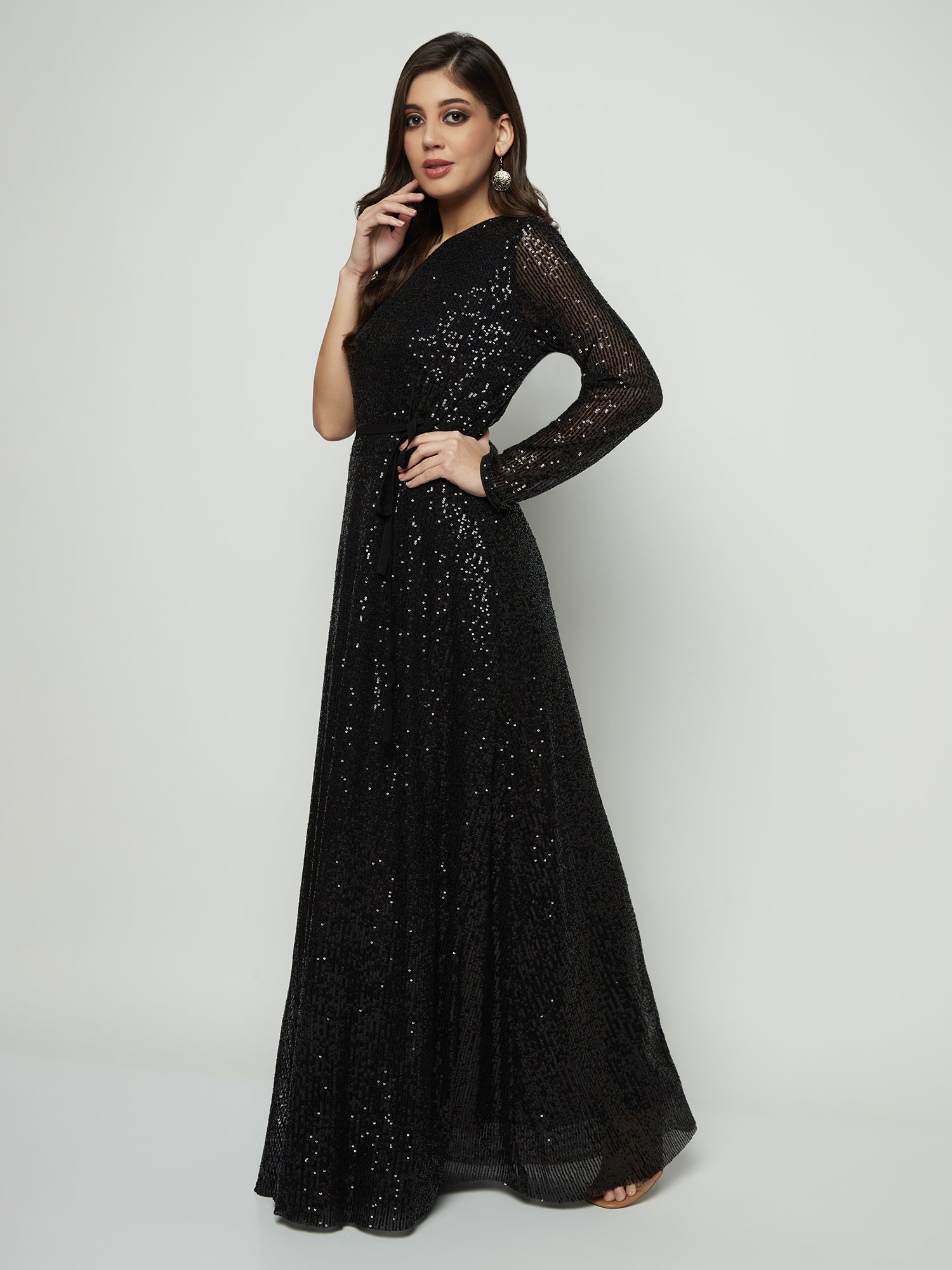 Black Cassi One Shoulder Sequin Gown